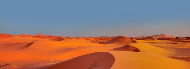 Sand dunes in the Sahara Desert, Merzouga, Morocco - Orange dunes in the desert of Morocco - Sahara...