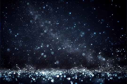 Glowing sparkles on a navy blue winter blizzard background © Trendboyt