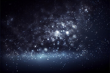 Glowing sparkles on a navy blue winter blizzard background
