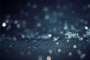 Glowing sparkles on a navy blue winter blizzard background