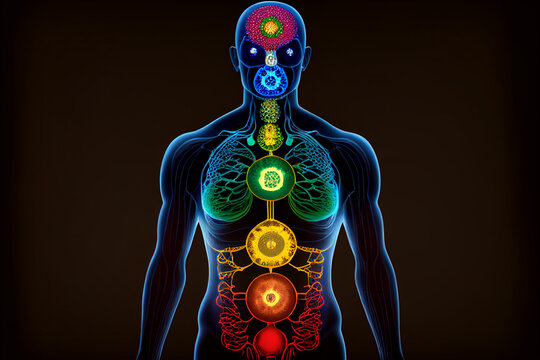 Human chakras. Places of energy accumulation on human body..