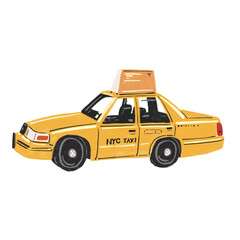 Yellow cab New York  taxi City transportation Hand dawn Colour illustration - obrazy, fototapety, plakaty