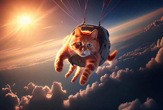 The cat is skydiving. Generative AI,