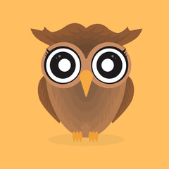 Cute Brown Owl Cartoon With Orange Background
