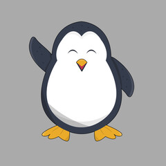 Cute Penguin Flat Style With Grey Background