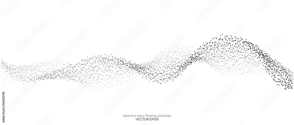 Poster abstract dots particles flowing wavy isolated black grey gradient on white background. vector illust