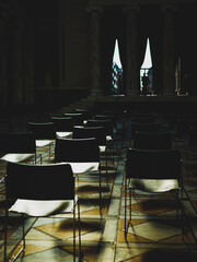 rows of chairs in the hall
