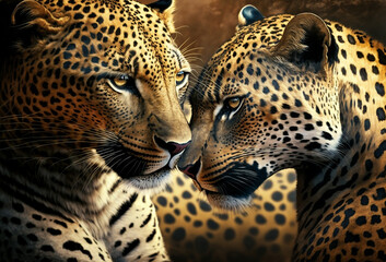 Leopard lovers together. Selective focus. Generative AI,