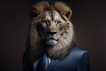Portrait lion in a business suit, on an isolated background, generative ai