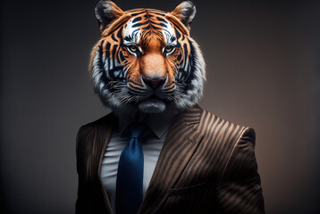 Portrait tiger in a business suit, on an isolated background, generative ai