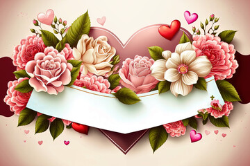 Valentine's day card with beautiful flowers, banner