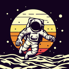 Fototapeta premium Astronaut In The Ocean Comic Vector Style. Based on Generative AI.