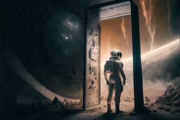 Obraz na płótnie Canvas Astronaut on the red planet Mars, Metallic features, Illustration, Generative AI 