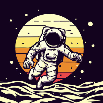 Astronaut In The Ocean Comic Vector Style. Based on Generative AI.