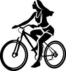 Black And White Shape Of A Girl On A Bike 2D Vector Logo Style. Based on Generative AI.
