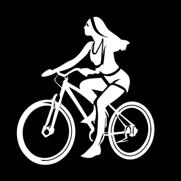 White And Black Shape Of A Girl On A Bike 2D Vector Logo Style. Based on Generative AI.