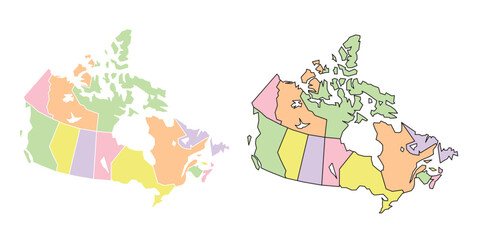 Canada political map. Low detailed. Solid simple style. Pastel colours. Vector editable