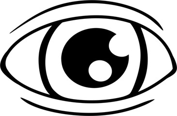 Vector drawing of eye looking straight. Minimalistic style, flat. On white background, isolated. Painted black