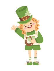 Little Girl with St. Patrick Costume - Hand Drawn - St. Patricks Day