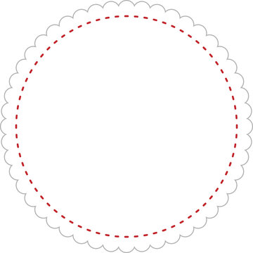 recommend clip art: White scallop round frame with red dash line , circle lace badge label isolated template on transparent background illustration, circle border cut out, blank sticker png, clip art