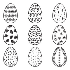 Set of Easter eggs in minimal style. Simple hand painted eggs clip-art. Happy spring holidays!