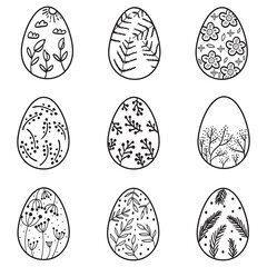 Set of Easter eggs in minimal style. Simple hand painted eggs clip-art. Happy spring holidays!