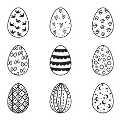 Set of Easter eggs in minimal style. Simple hand painted eggs clip-art. Happy spring holidays!