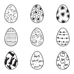 Set of Easter eggs in minimal style. Simple hand painted eggs clip-art. Happy spring holidays!