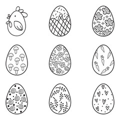 Set of Easter eggs in minimal style. Simple hand painted eggs clip-art. Happy spring holidays!