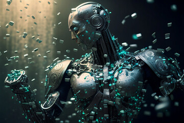 Artificial intelligence, a futuristic robot with a neural network. Robot. Cyborg that uses AI and ML. Can be an alien or ET