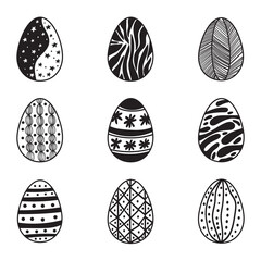 Set of Easter eggs in minimal style. Simple hand painted eggs clip-art. Happy spring holidays!