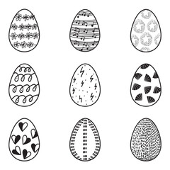 Set of Easter eggs in minimal style. Simple hand painted eggs clip-art. Happy spring holidays!