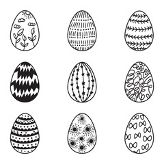 Set of Easter eggs in minimal style. Simple hand painted eggs clip-art. Happy spring holidays!