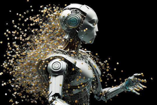 Artificial intelligence, a futuristic robot with a neural network. Robot. Cyborg that uses AI and ML. Can be an alien or ET