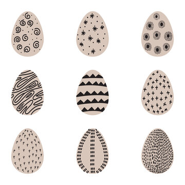 Set of Easter eggs in minimal style. Simple hand painted eggs clip-art. Happy spring holidays!