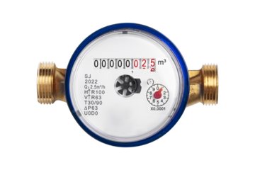 Water meter close up, a garden water meter isolated on a transparent background