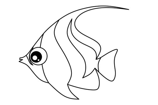 cartoon ornamental fish outline image for coloring book