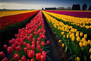 field of tulips in spring