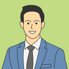 Cartoon avatar of young male businessman wearing suit and tie