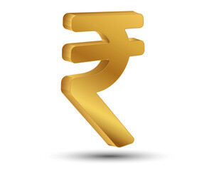 Golden rupee currency icon isolated on white background. Currency of India.
