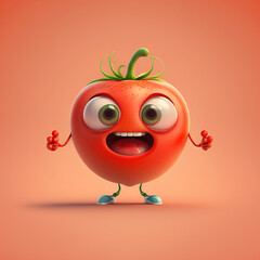 Cute Happy Tomato Character Cartoon 3D. Generative AI