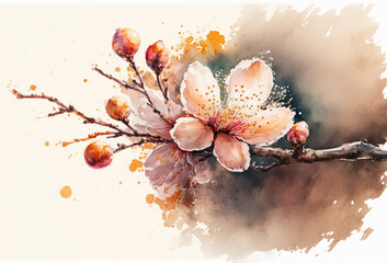 Spring time watercolour cherry blossom sakura. Generative ai