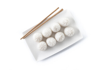 Steamed dumplings isolated on white background. Traditional oriental food.