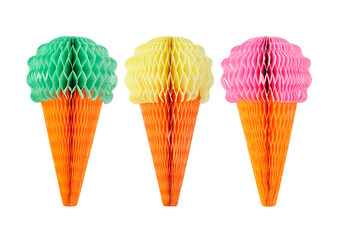 Set of multi-colored decorations from corrugated paper in the form of ice cream