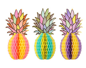 Set of decorative corrugated paper garlands in the shape of pineapple with leaves