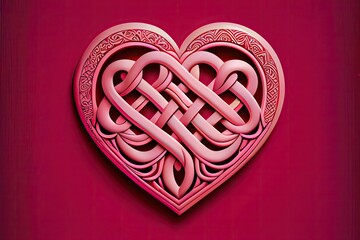 Pink heart-shaped ornament, Viking tribal style (generative AI)