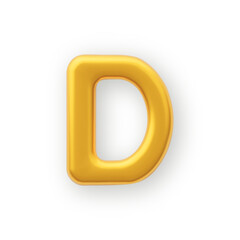3D Gold uppercase letter D on a white background.