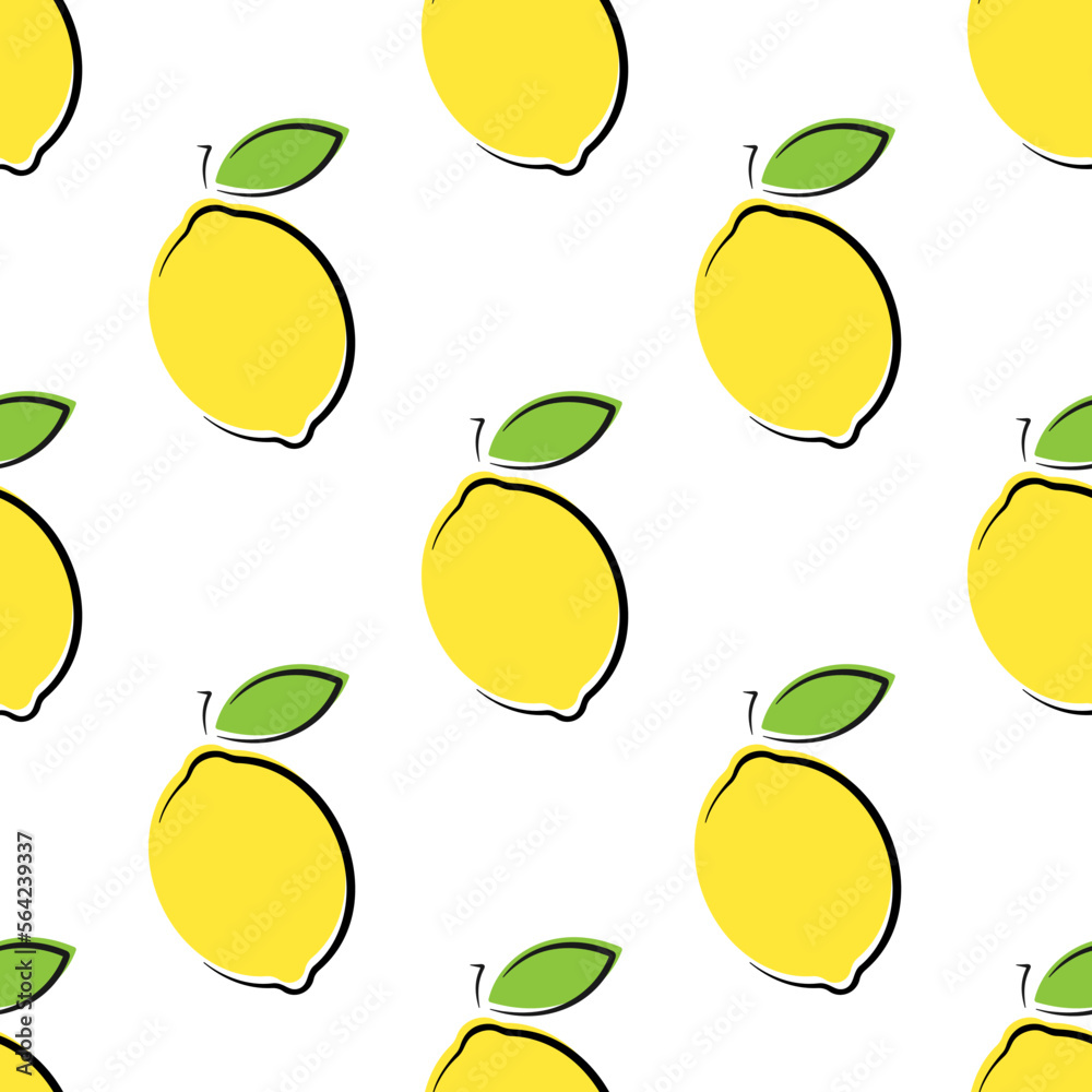 Wall mural Lemons vector seamless pattern. Doodle elements on white background. Best for textile, wallpapers, home decoration, wrapping paper, package and web design.