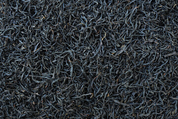 Black tea. Background of dry tea leaves. Chinese fermented smoked tea, texture