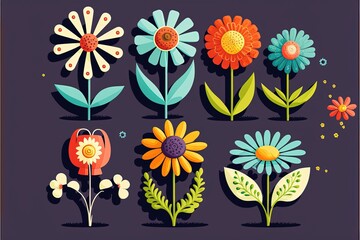 Flower set illustration, background. Generative AI